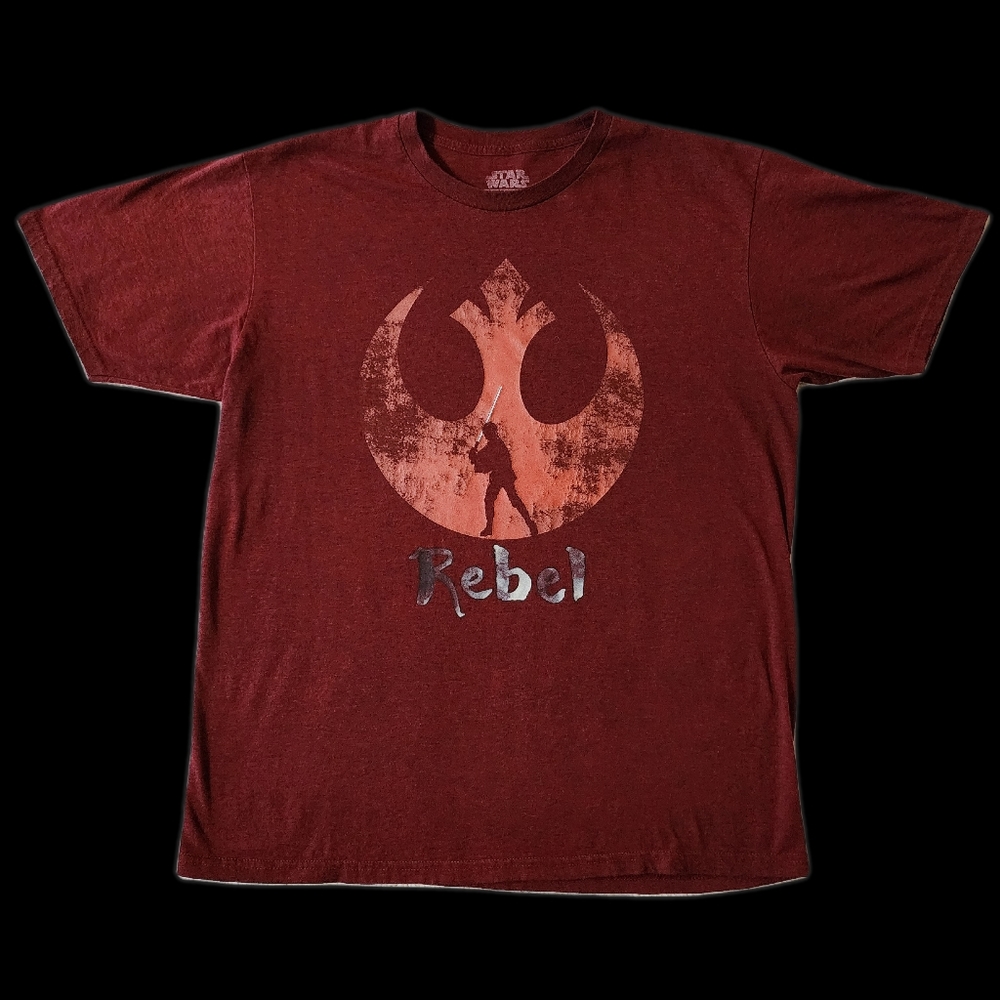 Star Wars: "Rebel" Graphic Mens XL Short Sleeve T-shirt Maroon/Red, Distressed
